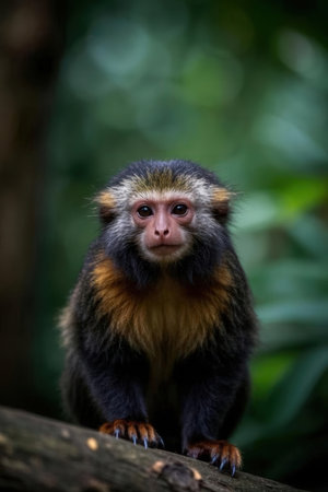Portrait of a golden-headed tamarin monkey in the jungleの素材