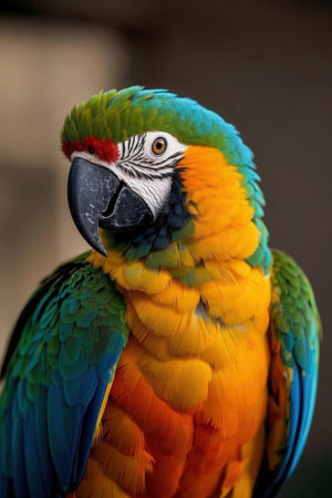 beautiful Scarlet macaw close-up portrait on a blurred backgroundの素材