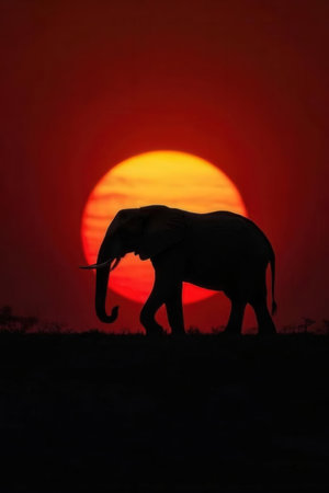 Silhouette of elephant at sunset in Chobe National Park, Botswana, Africaの素材