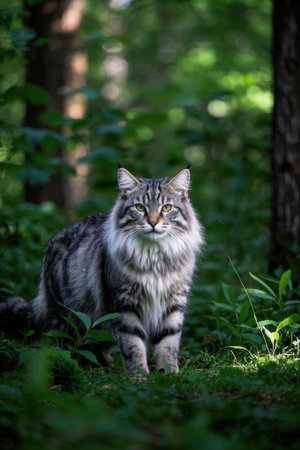 Siberian cat (Siberian cat) in the forestの素材