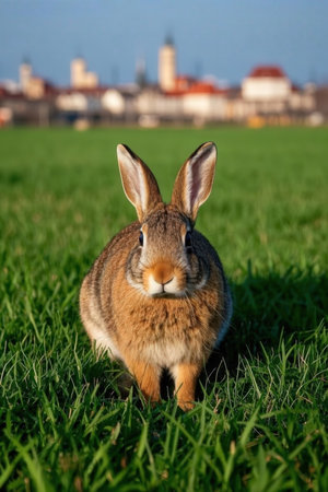 Rabbit in the green meadow in springtime, Czech Republicの素材