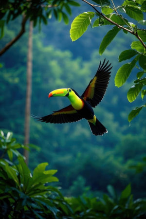 Toucan, Ramphastos toco, single bird in flight, Brazilの素材