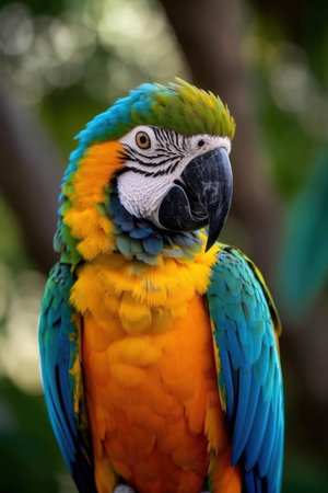 Colorful macaw parrot sitting on the tree in the forestの素材