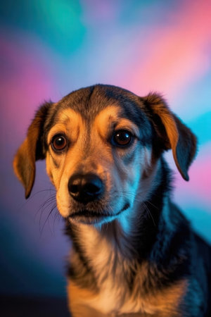 Portrait of a beautiful dog on a colored background. Studio shot.の素材