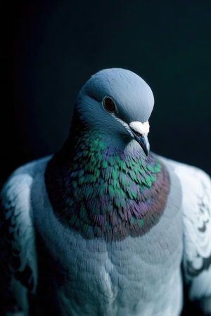 Pigeon on a black background. Close-up portrait.の素材