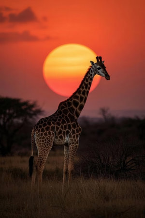 Giraffe at sunset in Kruger National Park, South Africaの素材