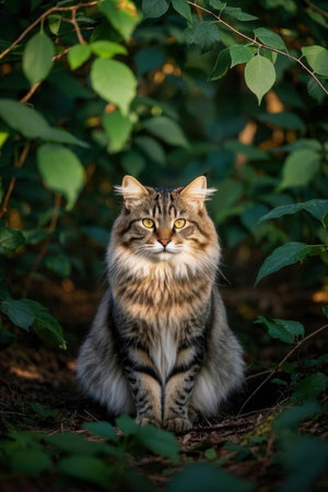 Portrait of a beautiful long-haired cat in the nature.の素材