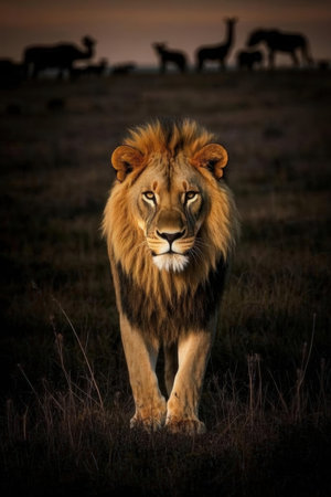 Lion in Maasai Mara National Park, Kenya, Africaの素材