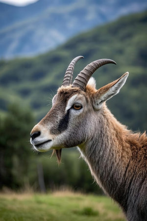 Portrait of a male alpine ibex (Capra ibex)の素材