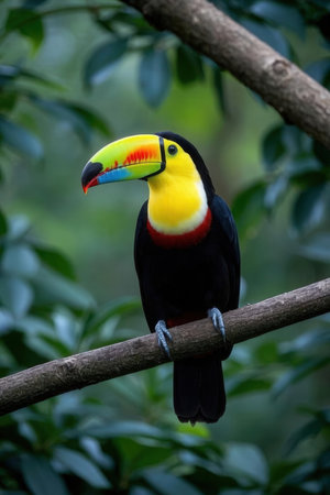 Colorful Toucan sitting on a branch in the rainforest.の素材