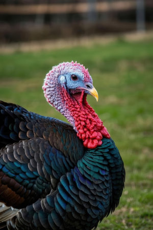 Portrait of a male turkey on a farm in the Netherlands.の素材