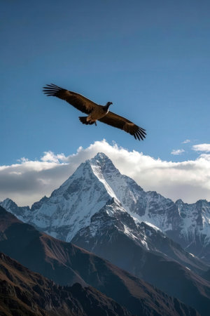 Vultures flying over Annapurna Base Camp, Nepalの素材
