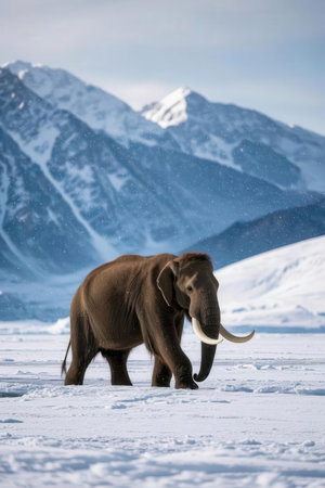 Elephant on the snow in the mountains. Tundra. Alaska.の素材