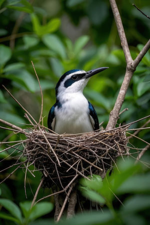 Black-crowned Kingfisher (Lamprotornis chloris) in the nestの素材