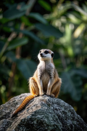 Meerkat sitting on a rock in the forest of Thailand.の素材