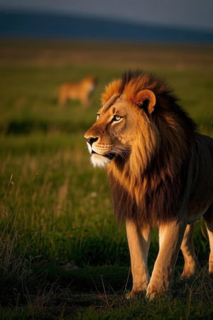 Lion in Maasai Mara National Park, Kenya, Africaの素材