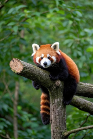 Red panda (Ailurus fulgens) on a treeの素材