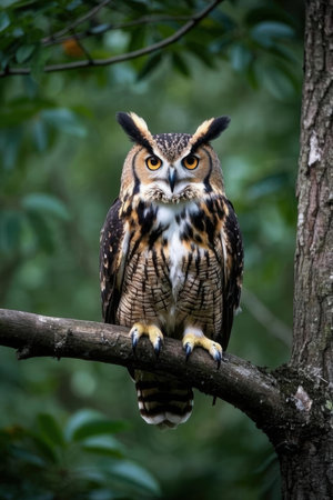 Great Horned Owl (Bubo virginianus) sitting on a branchの素材