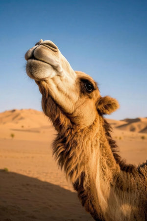 Camel in the Sahara desert, Morocco, Africa. Close upの素材