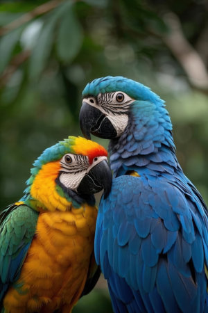 Couple of macaws (Ara ararauna) close upの素材
