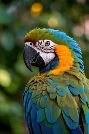 Portrait of a colorful macaw parrot in the park.の素材