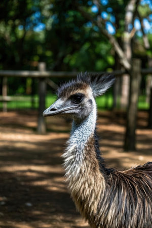 Portrait of an emu in a zoo, close-upの素材