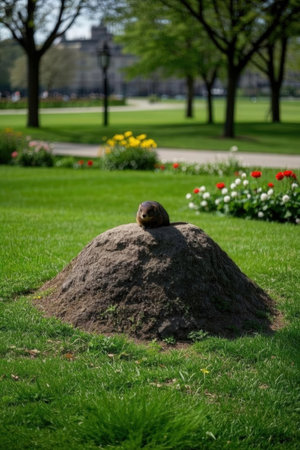 Cute little snail sitting on a rock in a park in springの素材