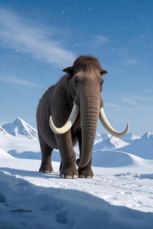 Elephant on the snow in the mountains. The concept of extreme sports.の素材