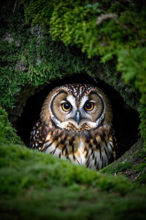 Long-eared owl (Asio otus) in a nestの素材