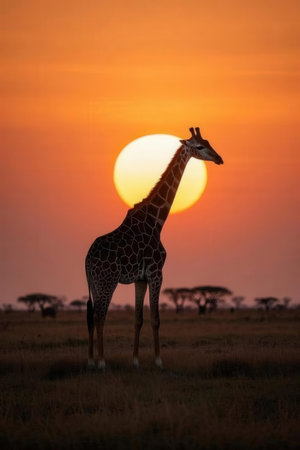 Giraffe at sunset in Amboseli National Park, Kenyaの素材