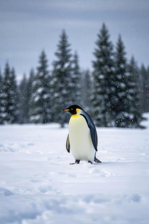 King penguin (Aptenodytes patagonicus) on the snowの素材