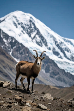 Mountain goat in the Himalayas, Annapurna Conservation Area, Nepalの素材