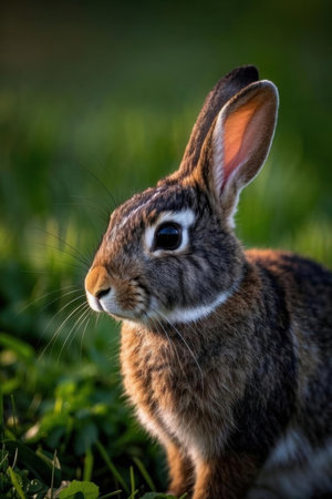Rabbit in the meadow. Cute wild animal in nature.の素材