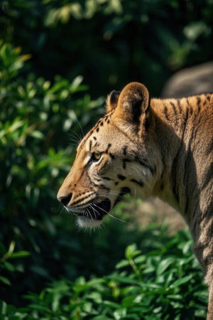 Portrait of a tiger in a zoo. Wildlife scene from nature.の素材