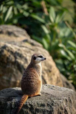 Meerkat sitting on a rock in the zoo, Thailand.の素材