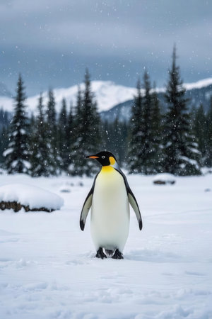 King penguin on the ice in Antarctica. Snow and snowflakesの素材