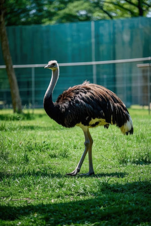 Ostrich walking on the grass in the zoo. Ostrich is a large flightless bird.の素材
