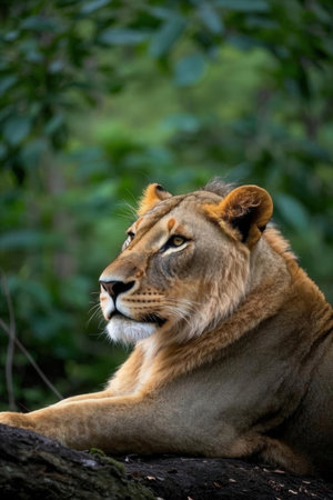 Lioness resting on a log in the Kruger National Park, South Africaの素材