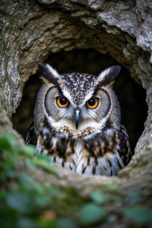 Great Horned Owl (Bubo bubo) in a nestの素材
