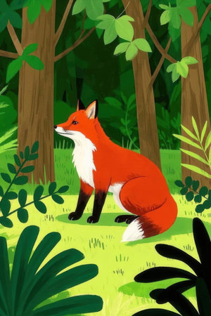 Red fox in the forest. Vector illustration of a wild animal.の素材