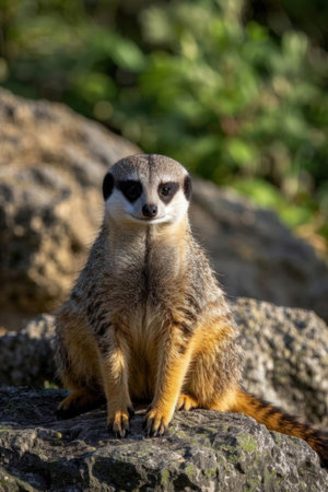 Meerkat (Suricata suricatta) sitting on a rockの素材