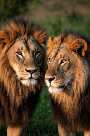 Male and female lion in the savannah of Zimbabwe, South Africaの素材