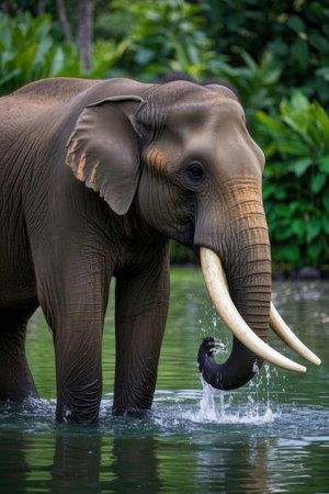 Asian elephant (Loxodonta africana) drinking waterの素材