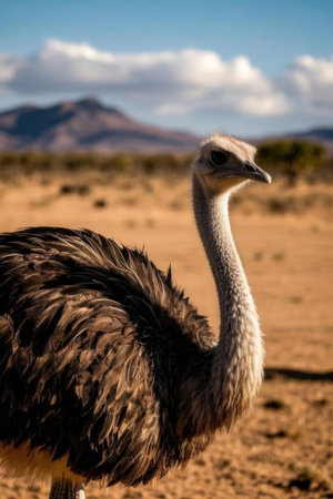 Ostrich in the savanna of Namibia, Africa.の素材