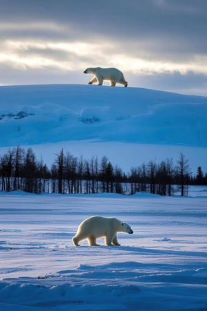Polar bear (Ursus maritimus) mother and cub on the pack ice, north of Svalbard Arctic Norwayの素材