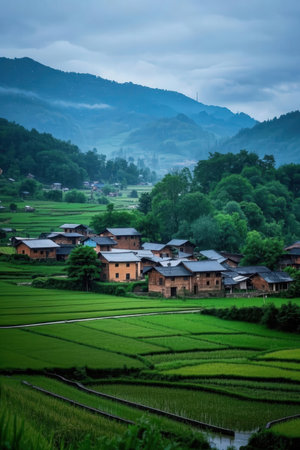 Rice field in Sapa, Vietnam. Sapa is one of the most beautiful villages in Vietnam.の素材