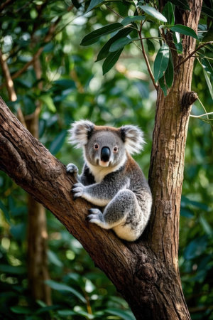 Koala on eucalyptus tree in the Australian bushの素材