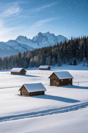 Beautiful winter landscape in the Dolomites. Italy, Europeの素材