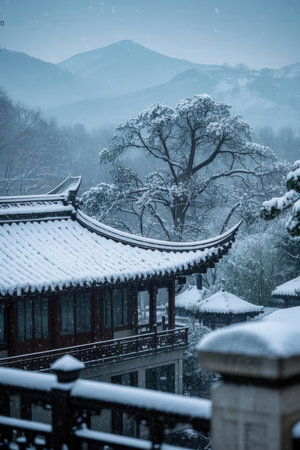 Korean traditional architecture in winter, Cheonji Temple, South Koreaの素材