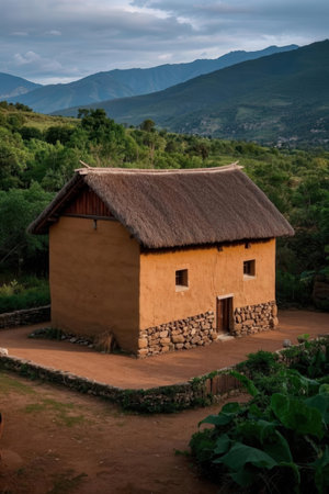 Traditional village in the mountains of Ethiopia, Africa. Rural landscape.の素材